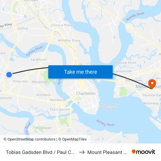 Tobias Gadsden Blvd / Paul Cantrell Blvd to Mount Pleasant SC USA map