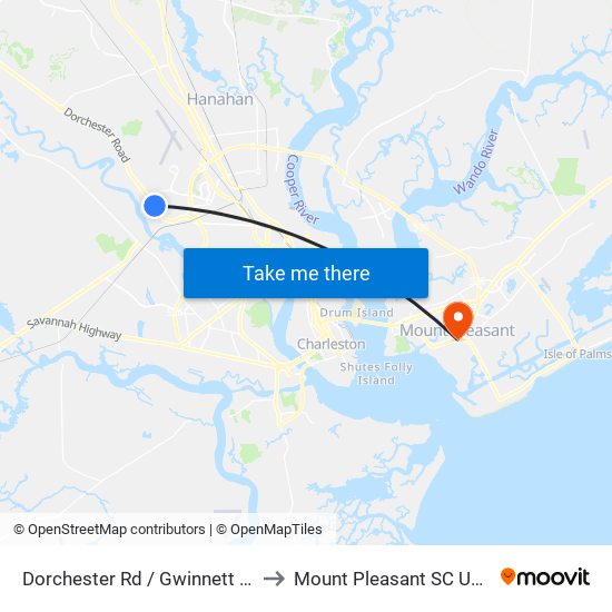 Dorchester Rd / Gwinnett St to Mount Pleasant SC USA map