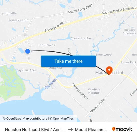 Houston Northcutt Blvd / Ann Edwards Ln to Mount Pleasant SC USA map