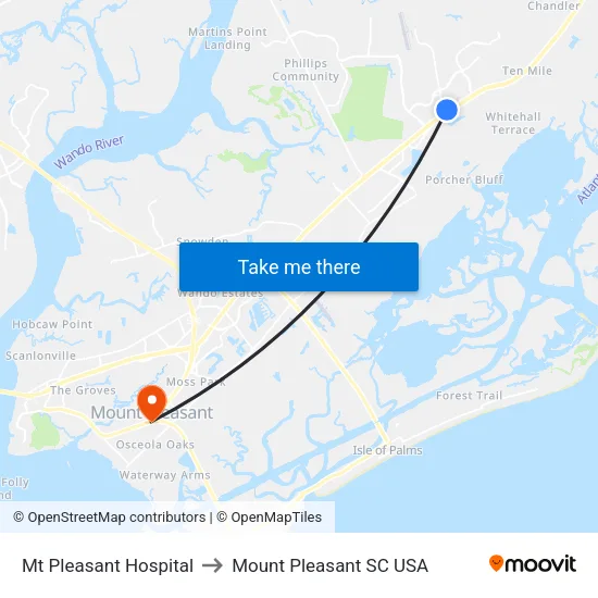 Mt Pleasant Hospital to Mount Pleasant SC USA map