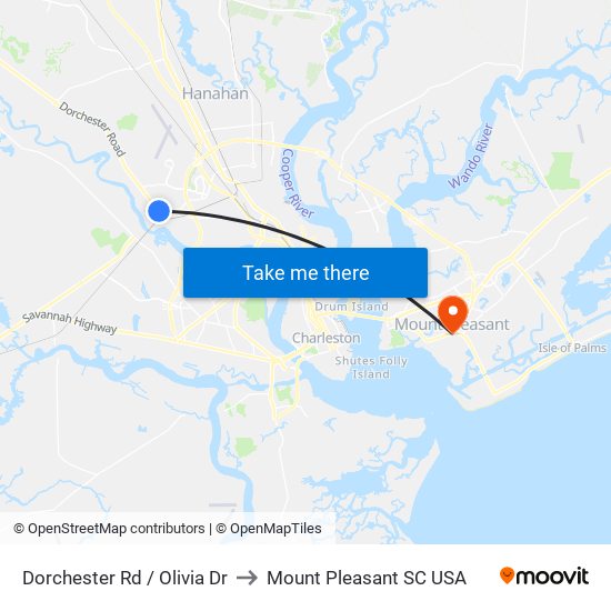 Dorchester Rd / Olivia Dr to Mount Pleasant SC USA map