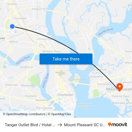 Tanger Outlet Blvd / Hotel Rd to Mount Pleasant SC USA map