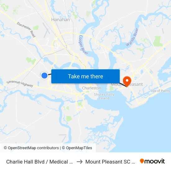Charlie Hall Blvd / Medical Park to Mount Pleasant SC USA map
