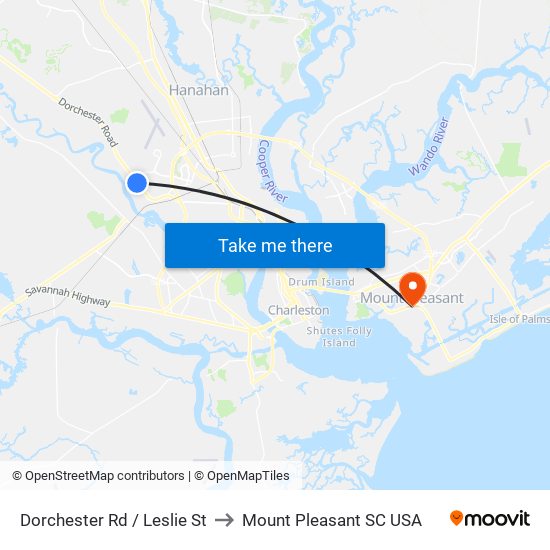 Dorchester Rd / Leslie St to Mount Pleasant SC USA map