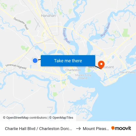Charlie Hall Blvd / Charleston Dorchester Mental Health Center to Mount Pleasant SC USA map