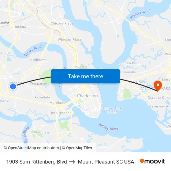 1903 Sam Rittenberg Blvd to Mount Pleasant SC USA map