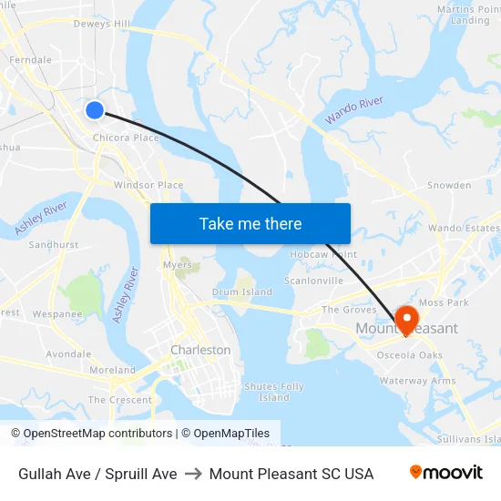 Gullah Ave / Spruill Ave to Mount Pleasant SC USA map