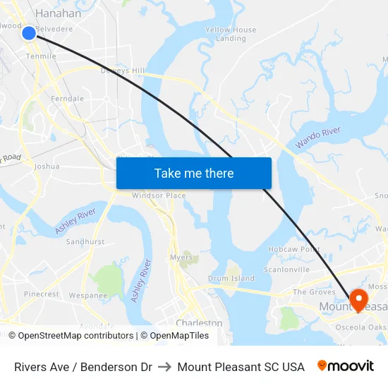 Rivers Ave / Benderson Dr to Mount Pleasant SC USA map
