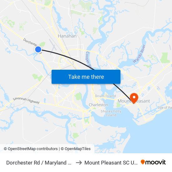 Dorchester Rd / Maryland Ave to Mount Pleasant SC USA map