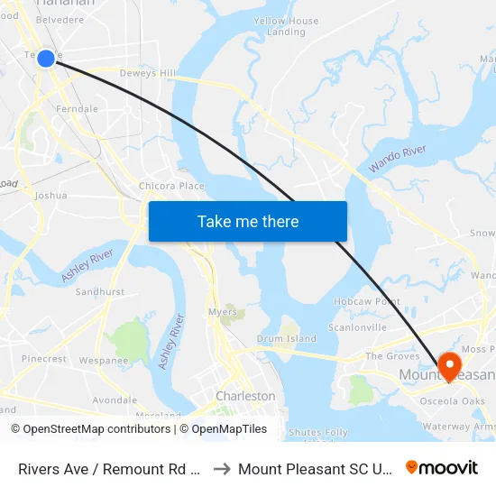 Rivers Ave / Remount Rd Nb to Mount Pleasant SC USA map