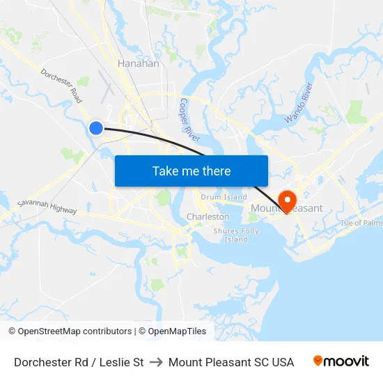 Dorchester Rd / Leslie St to Mount Pleasant SC USA map