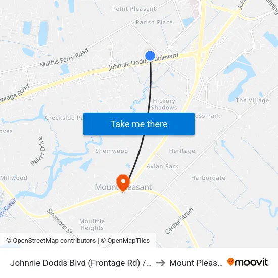 Johnnie Dodds Blvd (Frontage Rd) / Bowman Rd (N Of Hwy 17) to Mount Pleasant SC USA map