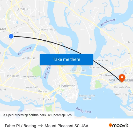 Faber Pl / Boeing to Mount Pleasant SC USA map