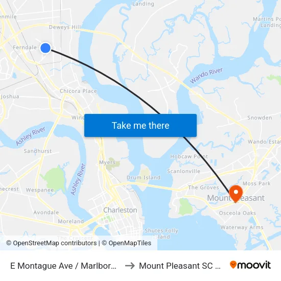E Montague Ave / Marlboro Rd to Mount Pleasant SC USA map