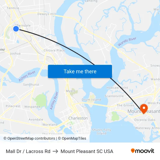 Mall Dr / Lacross Rd to Mount Pleasant SC USA map