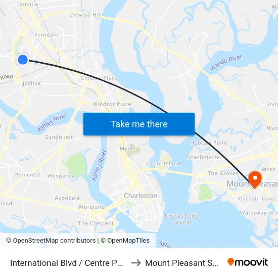 International Blvd / Centre Pointe Dr to Mount Pleasant SC USA map