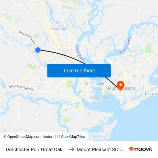 Dorchester Rd / Great Oak Dr to Mount Pleasant SC USA map