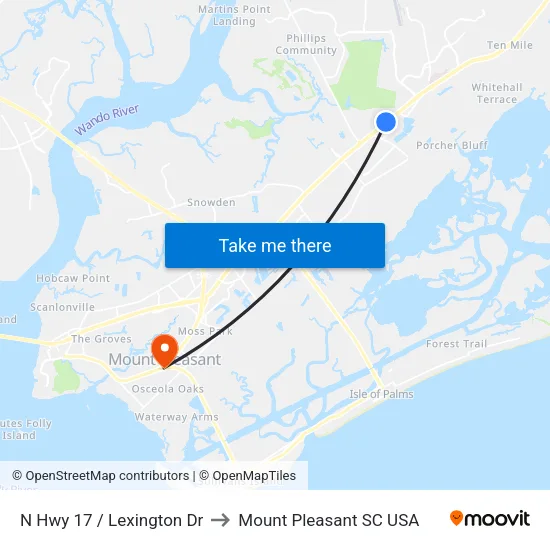N Hwy 17 / Lexington Dr to Mount Pleasant SC USA map
