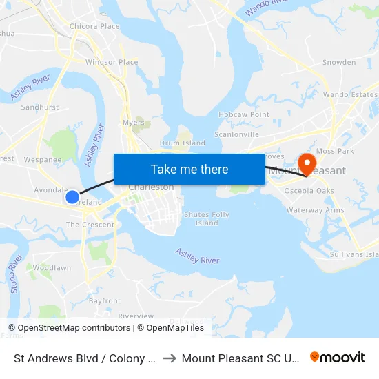 St Andrews Blvd / Colony Dr to Mount Pleasant SC USA map