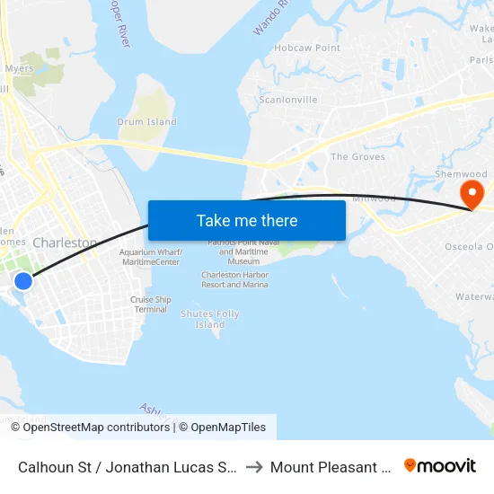 Calhoun St / Jonathan Lucas St (Far Side) to Mount Pleasant SC USA map
