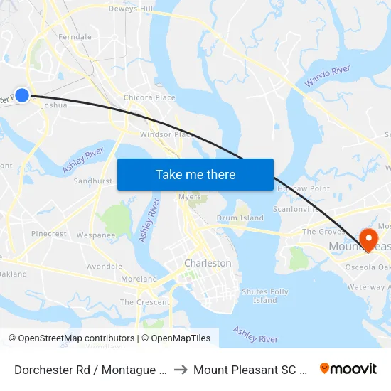 Dorchester Rd / Montague Ave to Mount Pleasant SC USA map