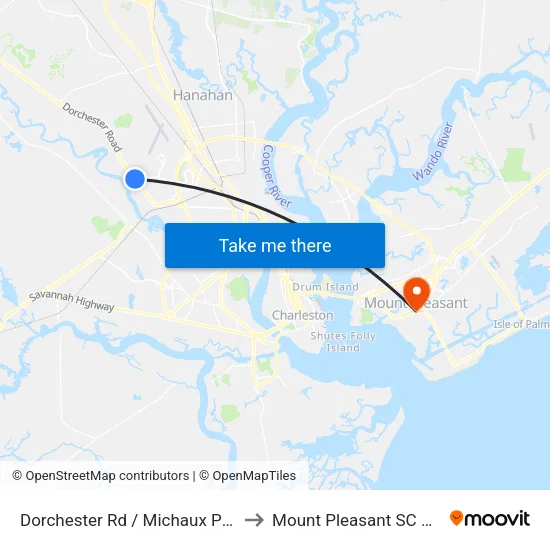Dorchester Rd / Michaux Pkwy to Mount Pleasant SC USA map