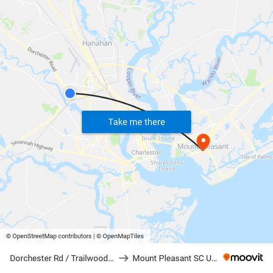 Dorchester Rd / Trailwood Dr to Mount Pleasant SC USA map