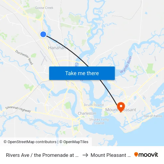 Rivers Ave / the Promenade at Northwoods to Mount Pleasant SC USA map