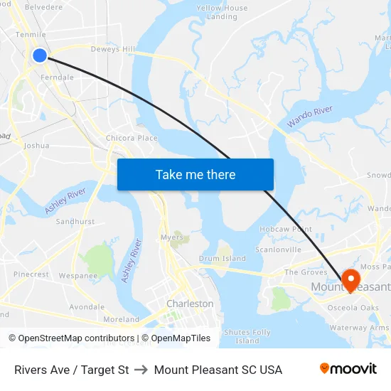 Rivers Ave / Target St to Mount Pleasant SC USA map