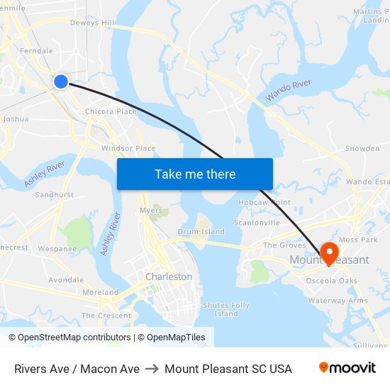 Rivers Ave / Macon Ave to Mount Pleasant SC USA map