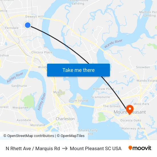 N Rhett Ave / Marquis Rd to Mount Pleasant SC USA map