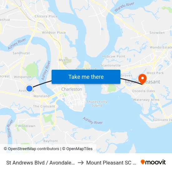 St Andrews Blvd / Avondale Ave to Mount Pleasant SC USA map