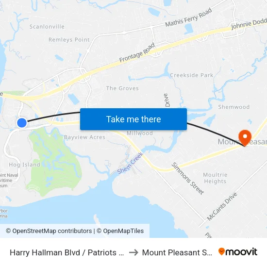 Harry Hallman Blvd / Patriots Point Rd to Mount Pleasant SC USA map