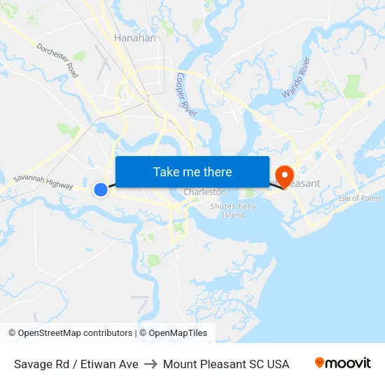 Savage Rd / Etiwan Ave to Mount Pleasant SC USA map