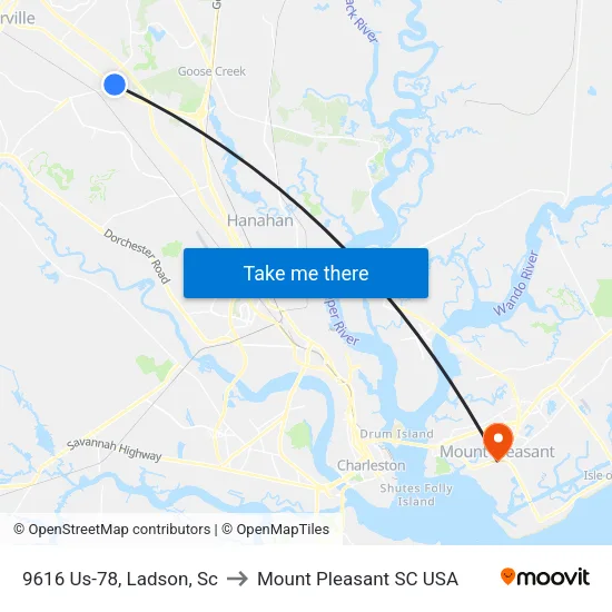 9616 Us-78, Ladson, Sc to Mount Pleasant SC USA map