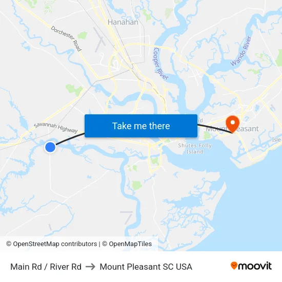 Main Rd / River Rd to Mount Pleasant SC USA map