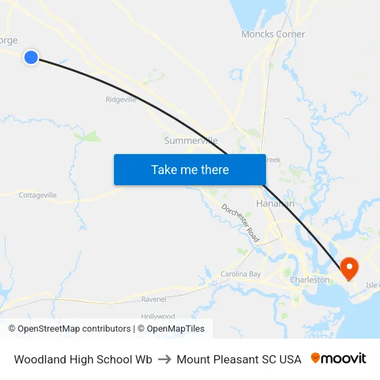 Woodland High School Wb to Mount Pleasant SC USA map