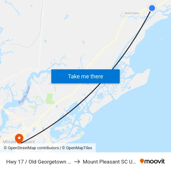 Hwy 17 / Old Georgetown Rd to Mount Pleasant SC USA map