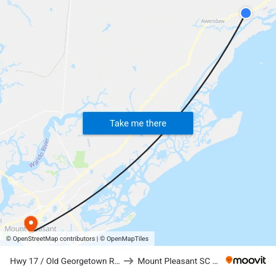 Hwy 17 / Old Georgetown Road to Mount Pleasant SC USA map