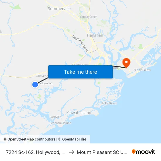 7224 Sc-162, Hollywood, Sc to Mount Pleasant SC USA map