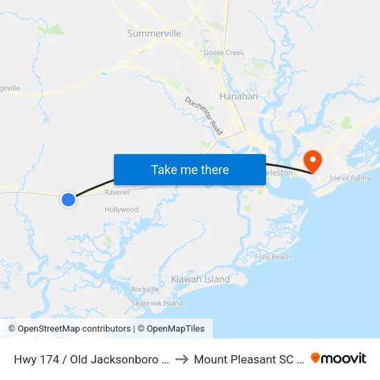 Hwy 174 / Old Jacksonboro Road to Mount Pleasant SC USA map