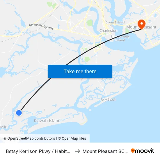 Betsy Kerrison Pkwy / Habitat Blvd to Mount Pleasant SC USA map