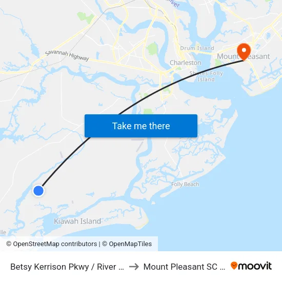 Betsy Kerrison Pkwy / River Road to Mount Pleasant SC USA map