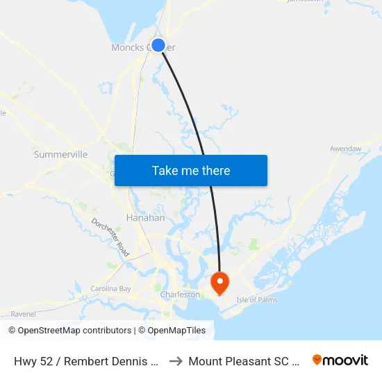 Hwy 52 / Rembert Dennis Blvd to Mount Pleasant SC USA map