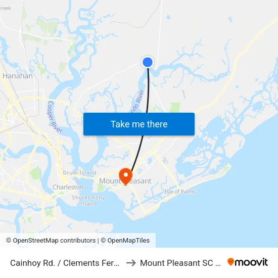 Cainhoy Rd. / Clements Ferry Rd to Mount Pleasant SC USA map