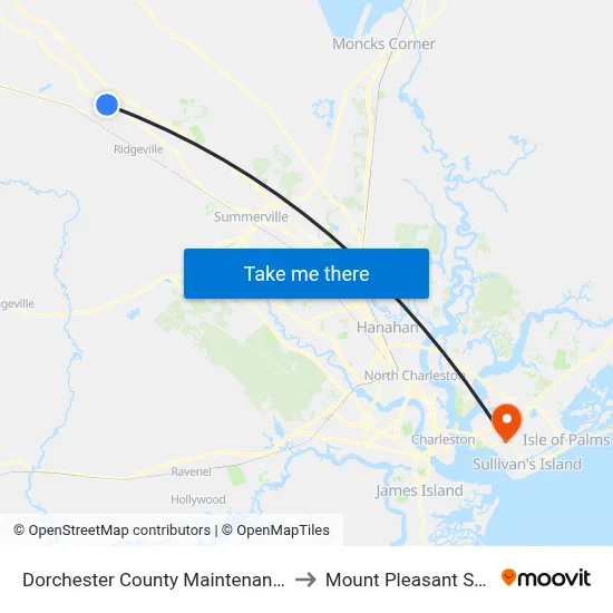 Dorchester County Maintenance Shop to Mount Pleasant SC USA map