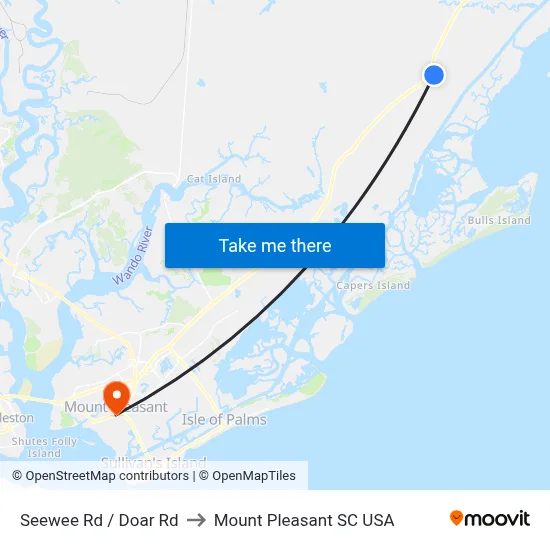 Seewee Rd / Doar Rd to Mount Pleasant SC USA map