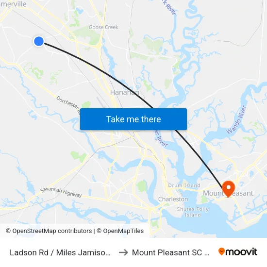 Ladson Rd / Miles Jamison Rd to Mount Pleasant SC USA map