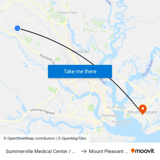 Summerville Medical Center / Midland Pkwy to Mount Pleasant SC USA map