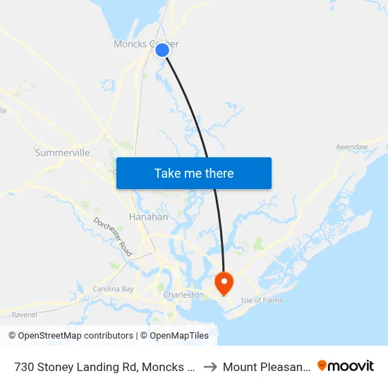 730 Stoney Landing Rd, Moncks Corner, Sc 29461 to Mount Pleasant SC USA map